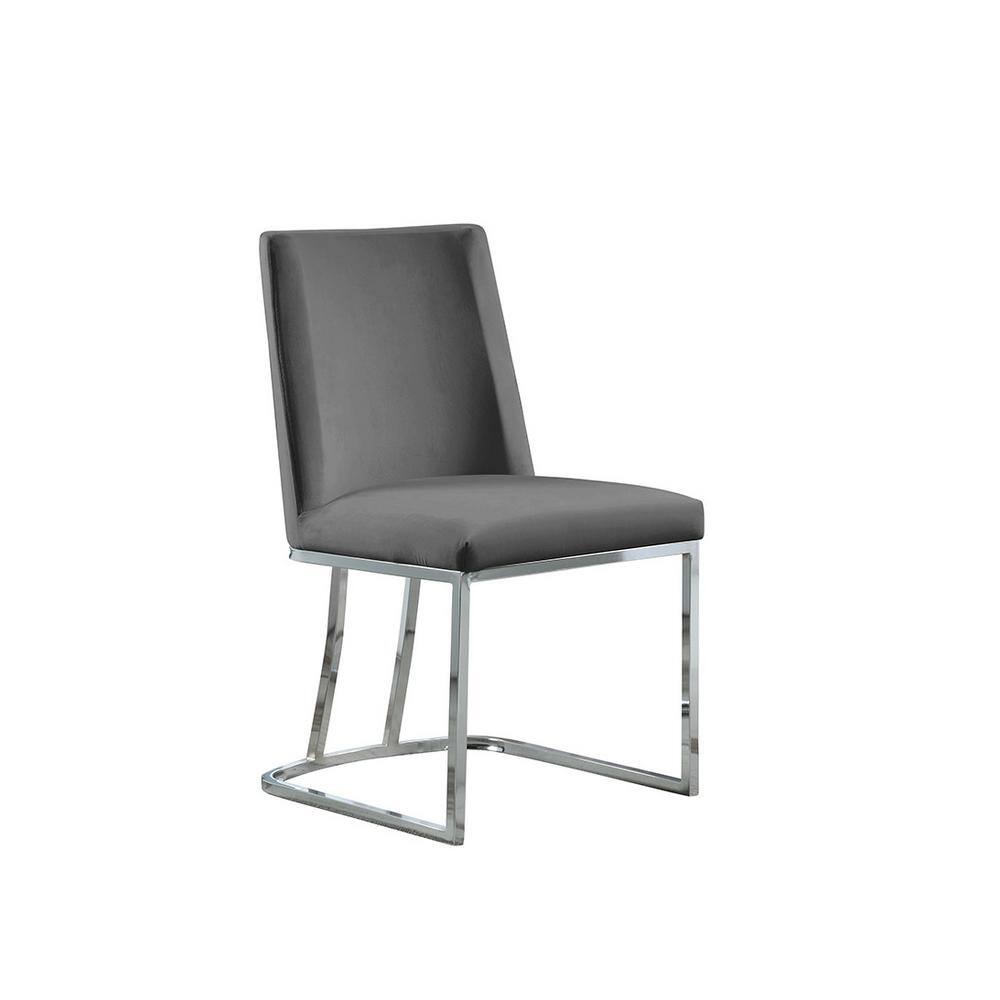 Lux Velvet Dark Grey Armless Side Chair with Metal Frame (Set of 2)