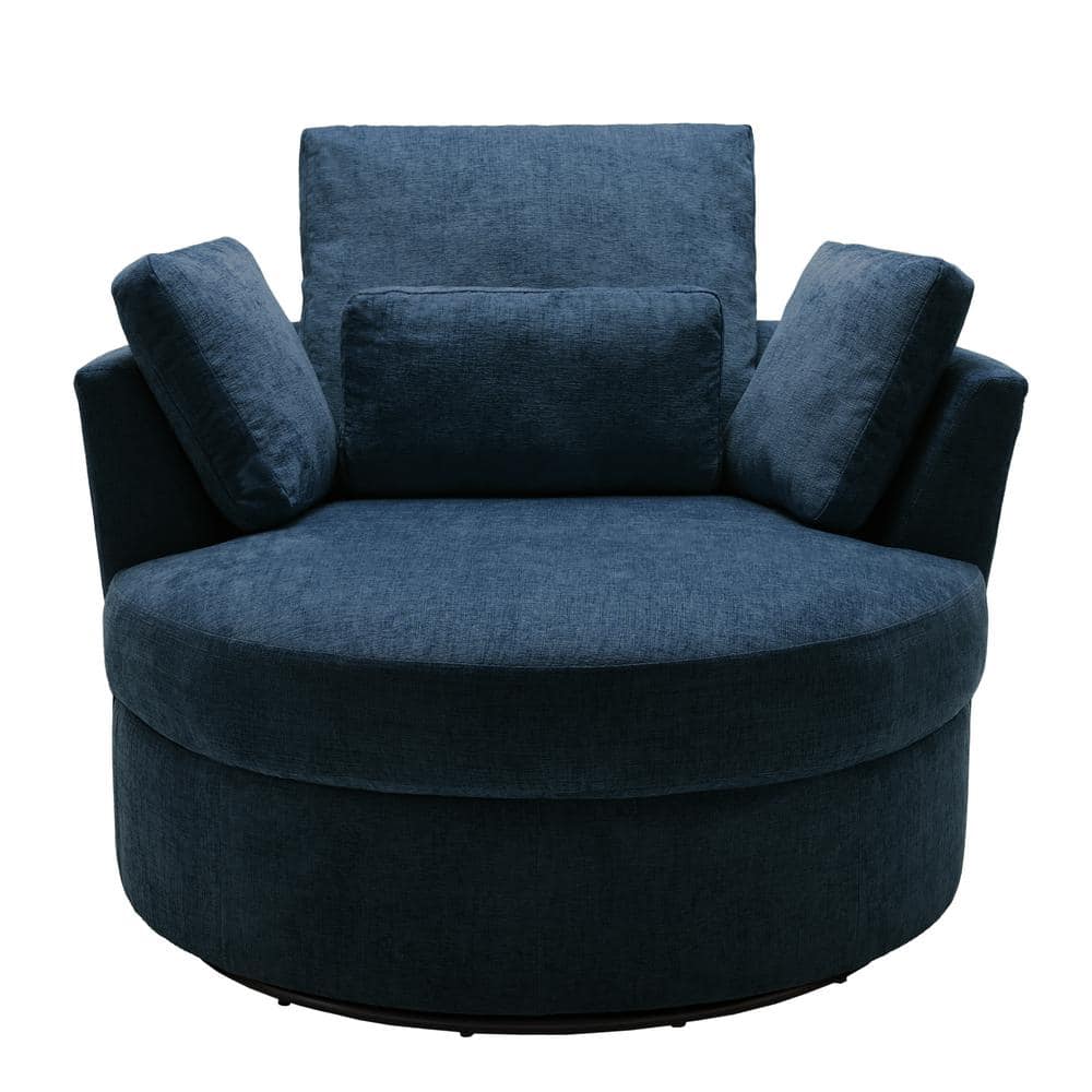 Uixe Navy Blue Chenille Upholstered 360° Swivel Accent Barrel Chair ...