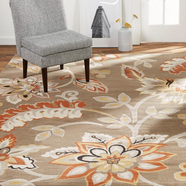Tremont Teaneck Taupe/Pink 5 ft. x 7 ft. Floral Area Rug