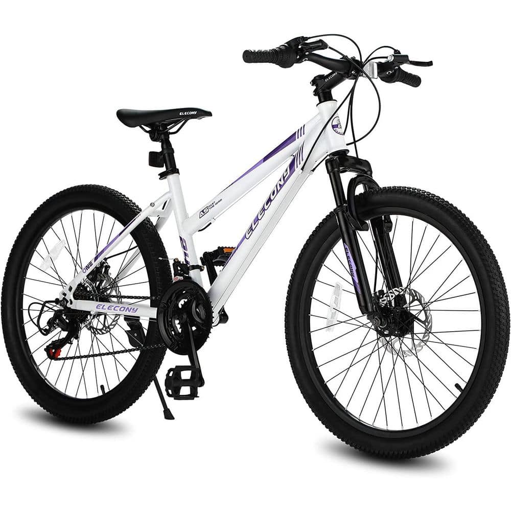 26 in. White Teenagers Shimano 21-Speed Mountain Bike with Dual Disc Brakes and 100 mm Front Suspension, Whites