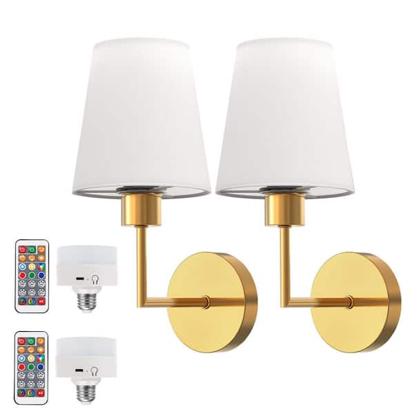 6 in. 1-Light Gold Rechargeable Wall Sconce, 9-Colors Indoor Wireless Wall Light Bedroom Living Room Hallway (2-Pack)