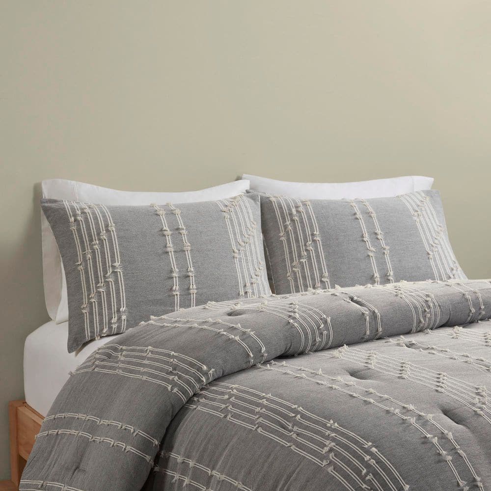 Gray Full Cotton Jacquard Reversible Bedding Set