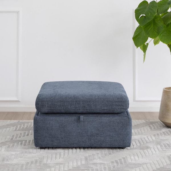 Spruce & Spring Rhea Blue Fabric Rectangle Storage Ottoman