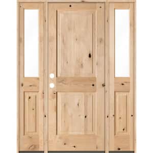 60 in. x 80 in. Rustic Unfinished Knotty Alder Square-Top Wood Right-Hand Half Sidelites Clear Glass Prehung Front Door