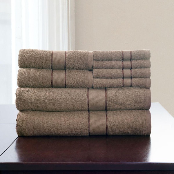 Lavish Home 8-Piece 100% Cotton Bath Towel Set in Taupe
