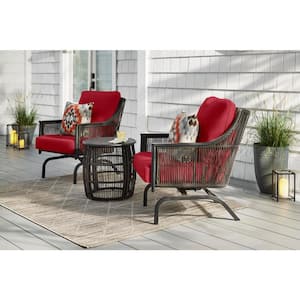 Bayhurst Black Wicker Outdoor Patio Rocking Lounge Chair with CushionGuard Chili Red Cushions (2-Pack)