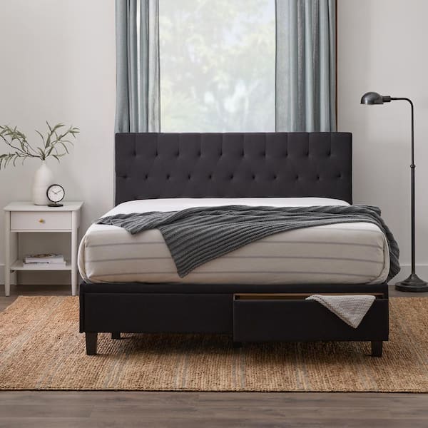 Morgan Black Wood Frame Full Platform Bed with Storage Drawers