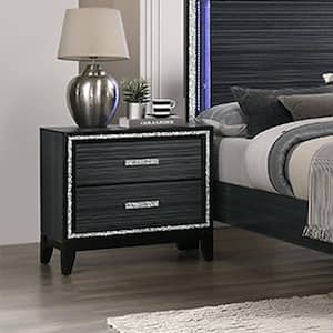 Haiden 2-Drawer Weathered Black Nightstand 26 in. x 17 in. x 28 in.