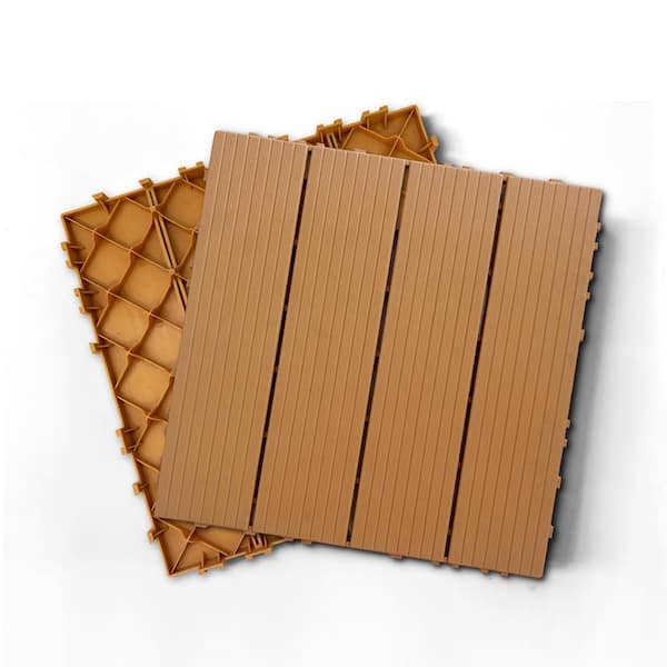Unbranded 1 ft. x 1 ft. Plastic Composite Deck Tile in Brown, Resist Rust, Water, Easy to DIY and Maintain(35 per Case)