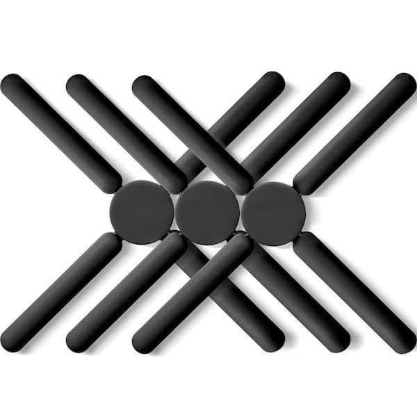 3-Piece Black Non-Slip Foldable Collapsible Cross Compact Silicone Trivets for Hot Pan and Pot