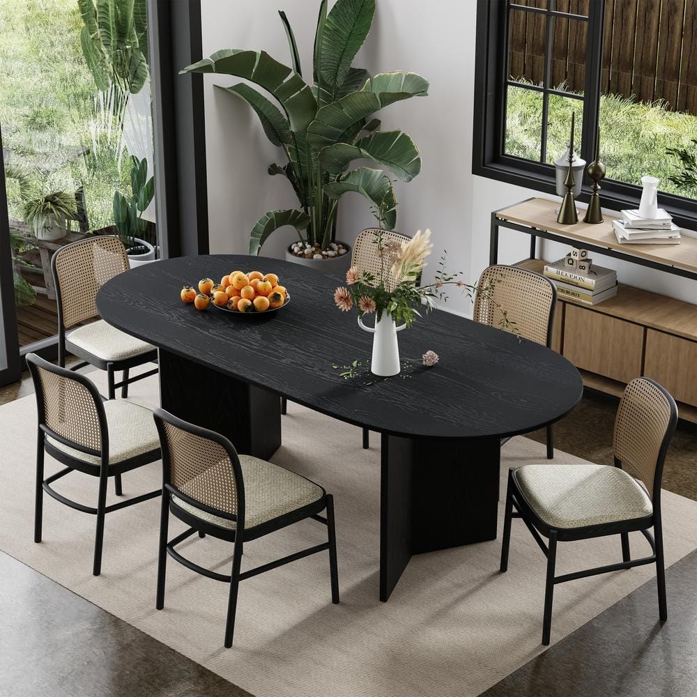 Plain black dining table sale