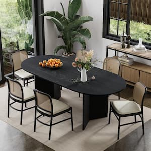 Brix Modern Oval Black Wood Top 67 in. Double Pedestal Base Dining Table Seats 6