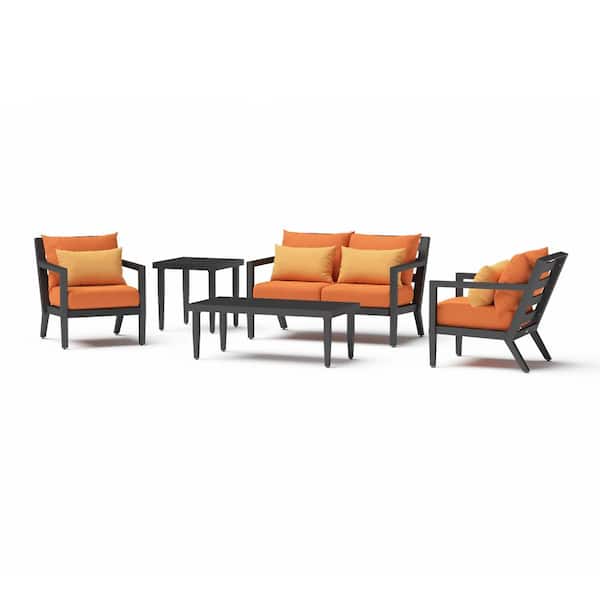 RST BRANDS Thelix 5-Piece Aluminum Patio Conversation Set with Tikka Orange Cushions