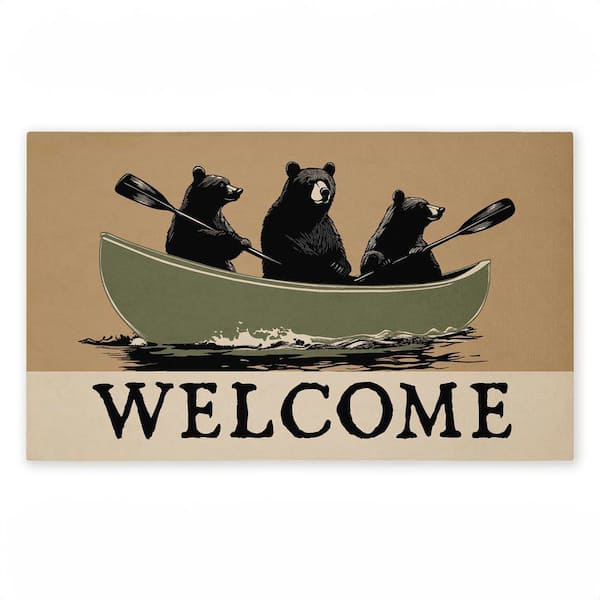 Bears Paddling Canoe Beige 18 in. x 30 in. Polyester Non-Slip Outdoor Door Mat