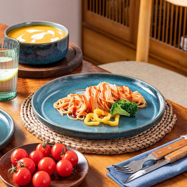 MALACASA 12-Piece Blue Stoneware Dinnerware Set Tableware (Service