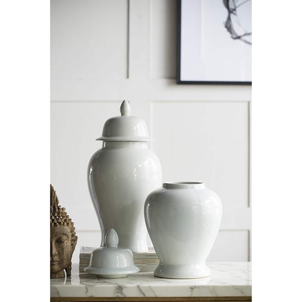 Gloss White Porcelain Ginger Jar with Lid, 17-Inch