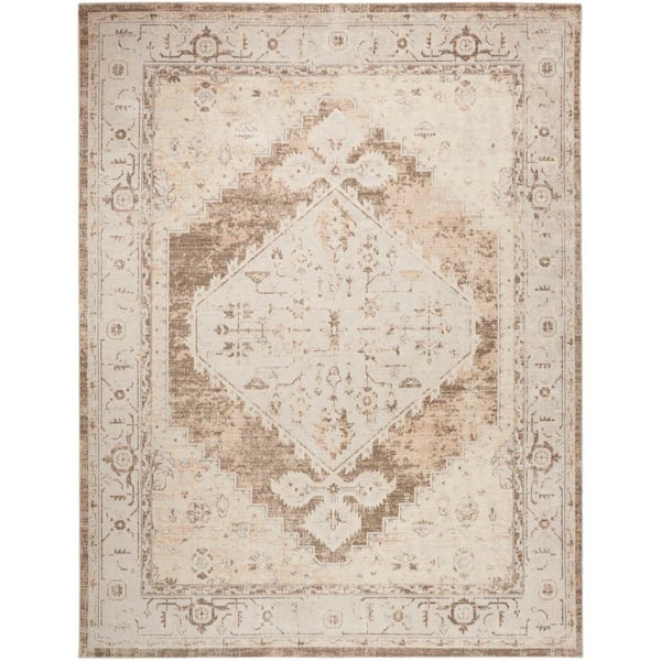 Nourison Astra Machine Washable Beige 7 ft. x 9 ft. Center medallion Traditional Area Rug