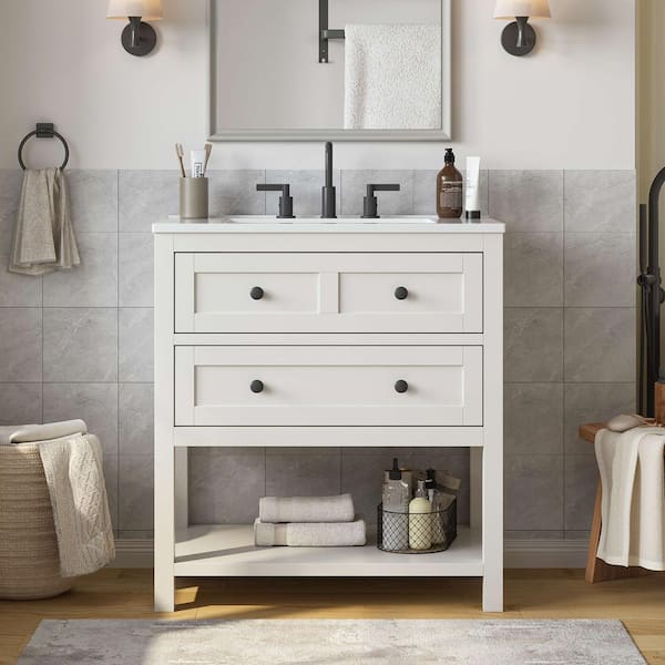 DELUXE DL LIVING Shay 31 in. Single Sink White Bath Vanity with White ...