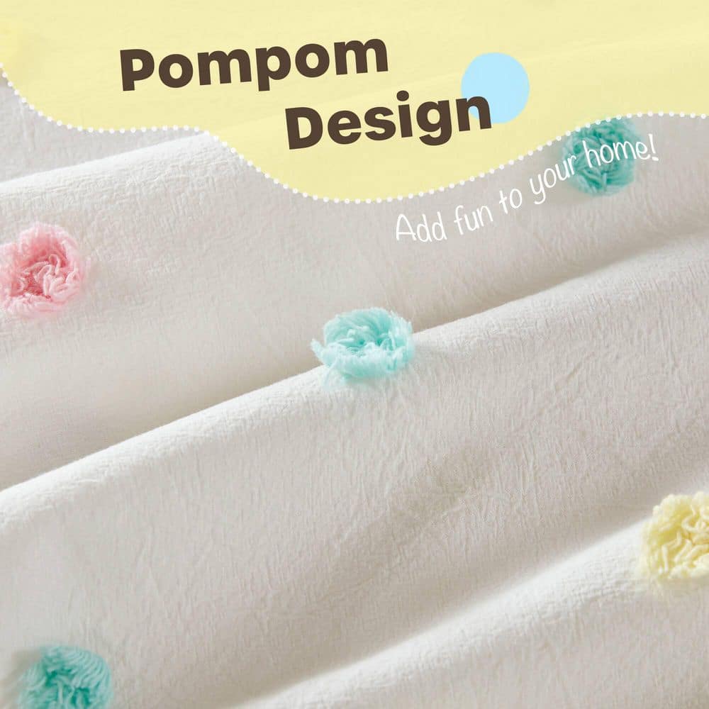 Cozy Cotton Twin Pom Pom Kids' Quilt Set in White