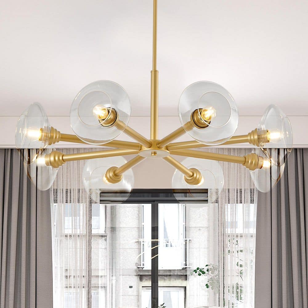 8-Light Gold Chandelier with Glass Shades, Adjustable Height for Dining Room, Living Room (No Bulb Included) price history on PriceWatchPro