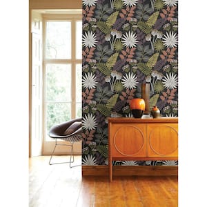 Praslin Black Botanical Fabric Non-Pasted Matte Wallpaper