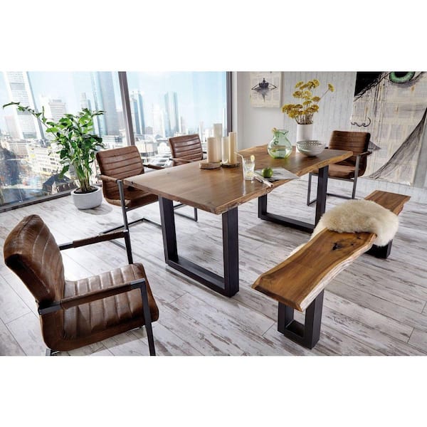Modrest Taylor Modern Brown Wood 43 in. Double Pedestal Dining Table Seats 10+