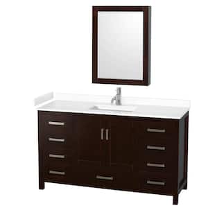 Sheffield 60 in. W x 22 in. D x 35 in. H Single Bath Vanity in Espresso with White Cultured Marble Top and MC Mirror