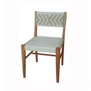 Gray and Brown Dining Chair with Woven Cotton Seat and Back (Set of 2)