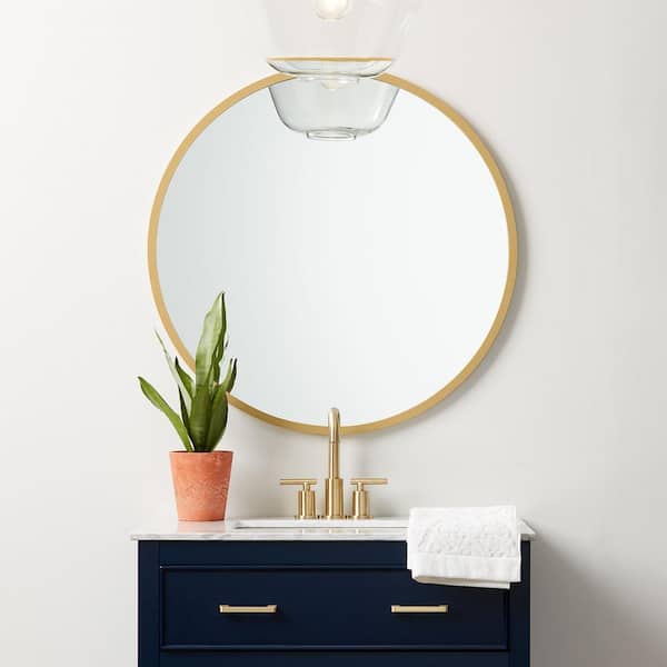 Better Bevel 18 In W X H Rubber Framed Round Bathroom Vanity Mirror Matte Gold 19013 The Home Depot Better Bevel 18 In W X H Rubber, 18 Round Vanity Mirror