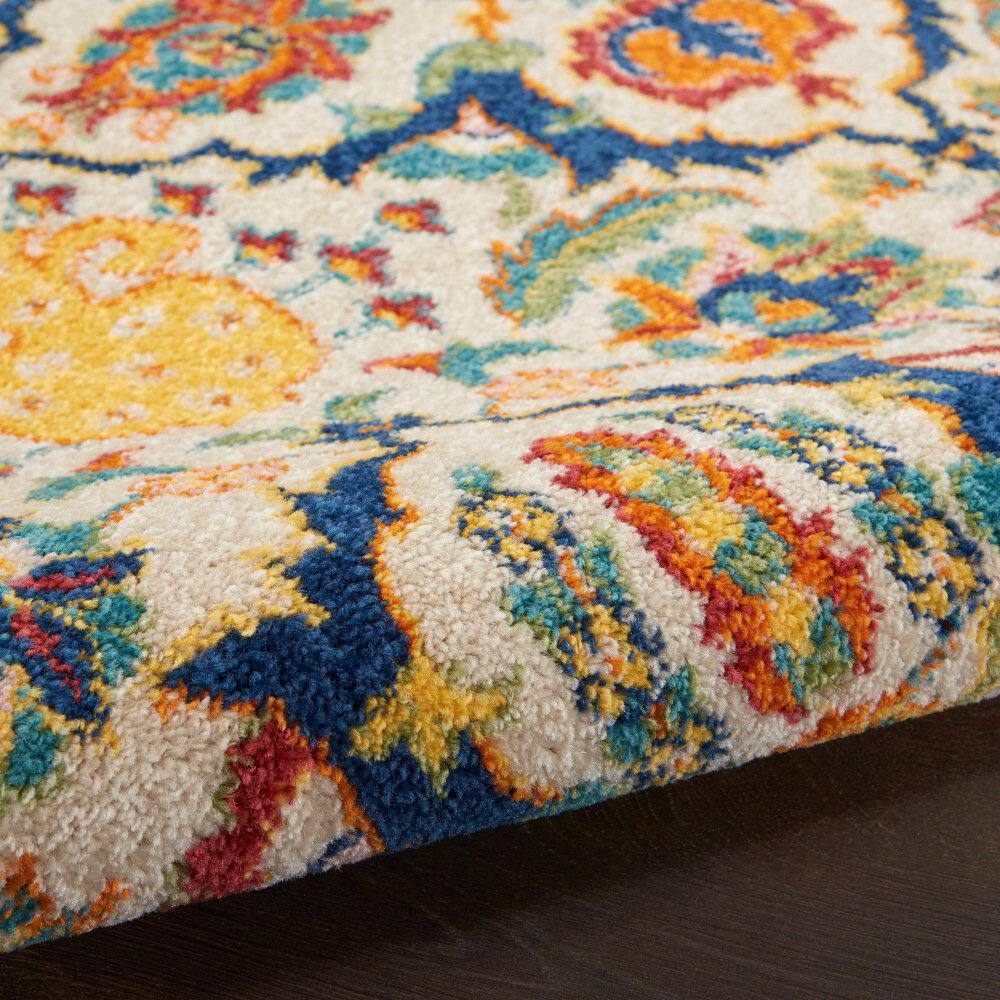Ivory and Jewel Tones Boho Floral 8'x10' Synthetic Area Rug