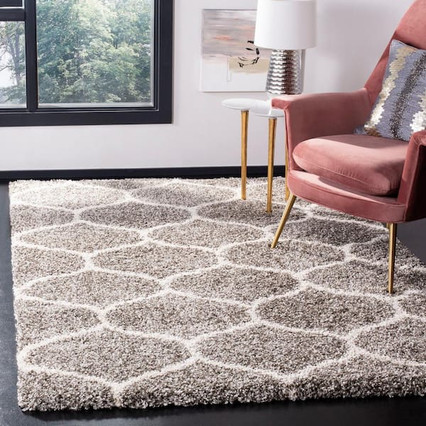 Hudson Shag Gray/Ivory Doormat 2 ft. x 3 ft. Geometric Trellis Area Rug