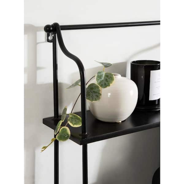 Kate and Laurel Samuels Wall Shelf with Hooks - 42x5x22 - Rustic Brown/Black