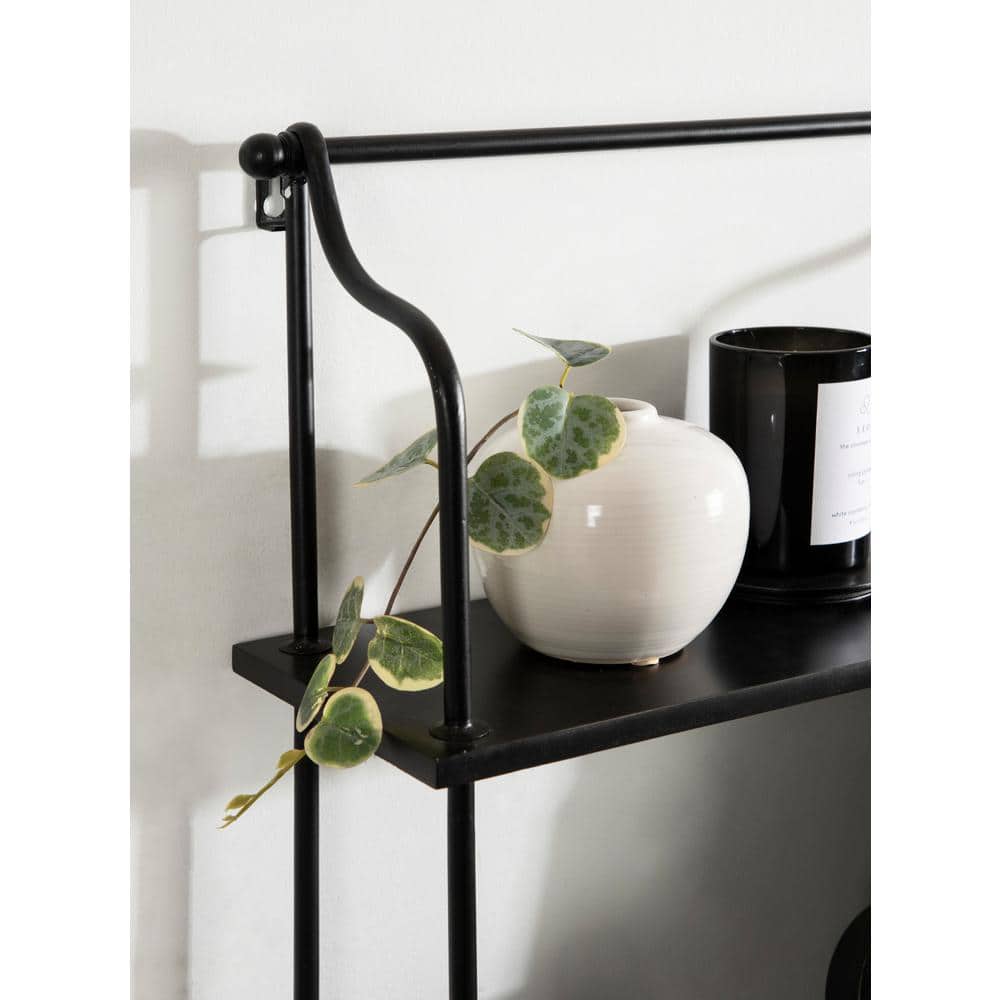 Walters 32'' Modern Black Wood and Metal 3-Tier Wall Shelf