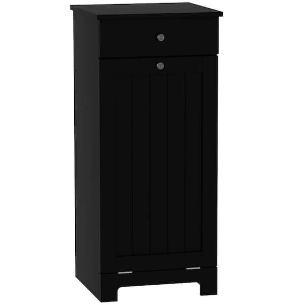 15.7 in. W x 15 in. x 35.4 in. Black Linen Cabinet with Tilt Out Hamper, Removable Basket, Drawer, and Beadboard Door