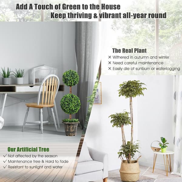 Costway 36 '' Artificial Topiary Double Ball Tree leaf