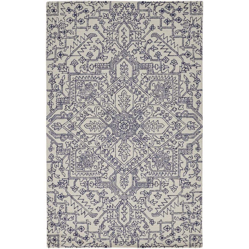Ivory, Blue 9 ft. x 12 ft. Tufted Floral Wool Indoor Area Rug price history on PriceWatchPro