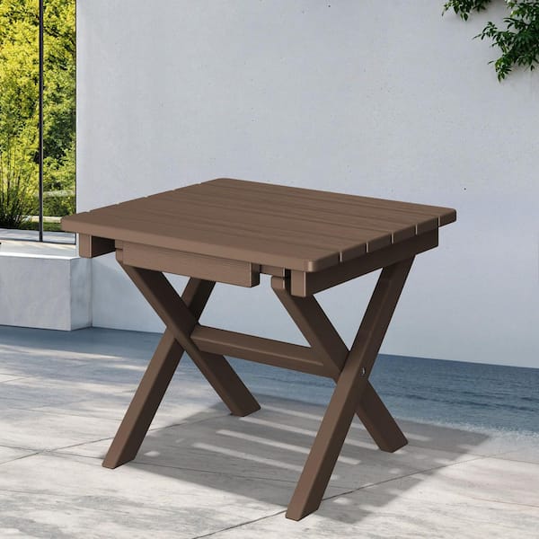 JEAREY Brown HDPE Plastic Portable Patio End Table Folding Outdoor Coffee Table