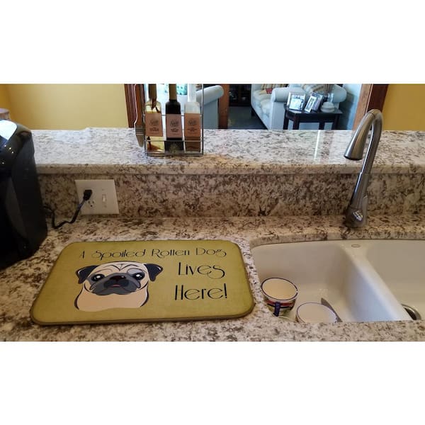 Caroline's Treasures 14 in. x 21 in. Multicolor Fawn Pug Spoiled Dog Lives Here Dish Drying Mat