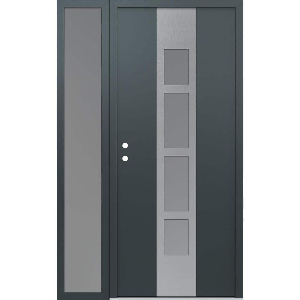 A10 52 in. x 80 in. Silver P Right-Hand/Inswing Frosted Glass Anth/Anth Sidelite Steel Prehung Front Door price history on PriceWatchPro