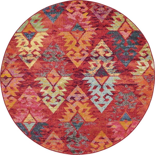 StyleWell Sedona Desert Rust Red/Multi-Color 6 ft. Global Round Rug