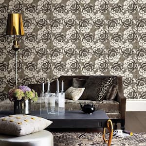Fanciful Brown Floral Paper Strippable Roll Wallpaper (Covers 56.4 sq. ft.)