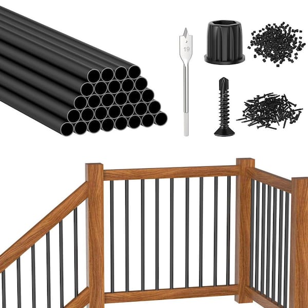 3/4 in. x 32 in. Round Aluminum Deck Baluster with Screws Conector for Railing Fencing, Black (30-Pack)