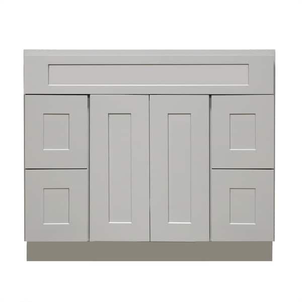 Plywell Ready to Assemble Shaker 60 in. W x 21 in. D x 34.5 in. H Vanity Cabinet with 2 Doors and 4 Drawers in Gray