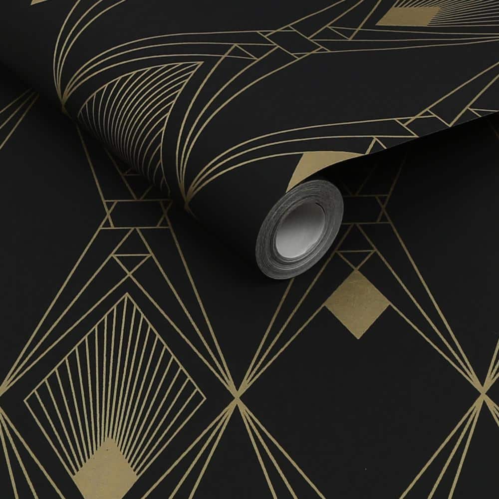 Deco Geometric Black and Gold Removable Wallpaper