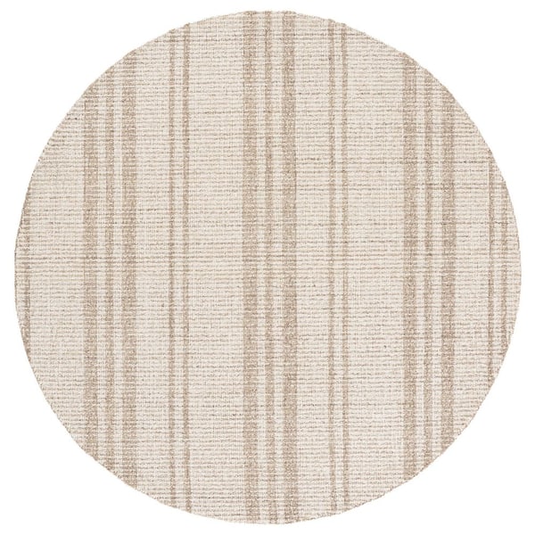 Abstract 6 ft. x 6 ft. Brown/Ivory Plaid Round Rug