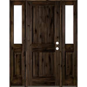 58 in. x 80 in. Rustic Knotty Alder Square Top Left-Hand/Inswing Clear Glass Black Stain Wood Prehung Front Door w/DHSL