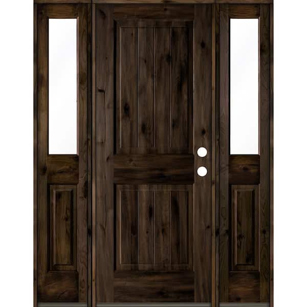 Krosswood Doors 60 in. x 80 in. Rustic Knotty Alder Square Top Left-Hand/Inswing Clear Glass Black Stain Wood Prehung Front Door w/DHSL