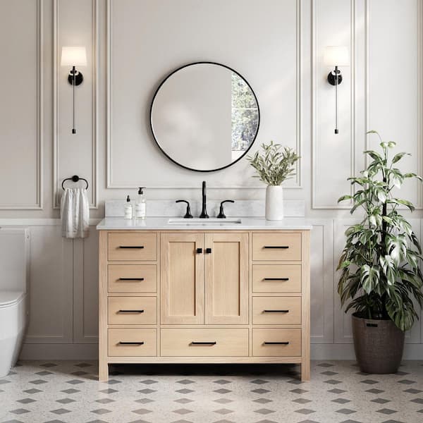 ARIEL Cambridge 49 in. W x 22 in. D x 35 in. H Single Freestanding Bath Vanity in Oak with Italian Carrara Marble Top