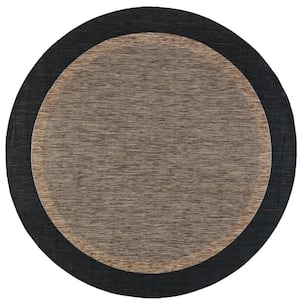 Eco Solid Border Gold 6 ft. Round Indoor/Outdoor Area Rug