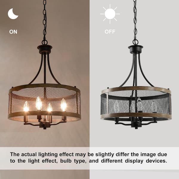 LNC 16 in. 4- -Light Modern Farmhouse Black Pendant Drum